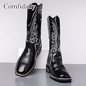 voordelige Cowboy &amp; Western Boots-Bruine cowboylaarzen van imitatieleer voor heren – klassieke westernstijl met geborduurde details, perfect voor kerstfeestjes en casual uitjes