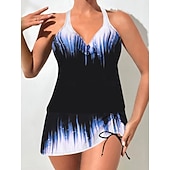tanie Tankini-Kostium kąpielowy dwuczęściowy tankini dla kobiet spódnica kontrola brzucha wysoki stan wąski bez pleców wakacyjny strój na plażę ombre halter bez rękawów