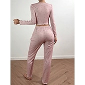 preiswerte Damen Schlafoberteile und -unterteile-Damen Schlafanzug Set Lässig Komfort Blumen Elastischer Bund Hose Heim Täglich Langarm V Ausschnitt Blau Schwarz Weiß Rosa Frühling Herbst Normale Passform