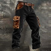baratos Calças Cargo-Homens Calças Cargo Calça cargo Calças de Veludo Calças de trabalho Calça casual Cintura elástica Bolso multi Perna reta Bloco de cor Retalhos Respirável Comprimento total Ao ar livre Casual Diário