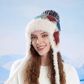 halpa lämmin ja lämmitetty kokoelma-talvinen ulkoiluneulepipo naisille fair isle -tyyliin lämmin hattu, korvaläpät, pehmovuorillinen hiihtopipo, kylmältä säältä suojaava söpö kasvojen hoikentava talvipäähine