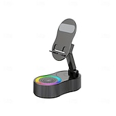 Недорогие Динамики-Пять в одном беспроводном сенсорном держателе для телефона с динамиком, аккумулятором на 2000 мА·ч, цветной подсветкой, поворотом на 180 градусов, складной конструкцией, высококачественным