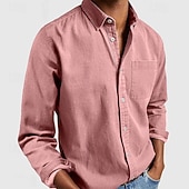 baratos camisa de botão masculina-Homens Camisa Social Camisa casual camisa de botão Preto Branco Rosa Vermelho Azul Marinha Manga Longa Tecido Lapela Casual Diário Bolso frontal Roupa Poliéster Elegante Moda Casual