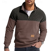 cheap Basic Sweatshirts-Men's Sweatshirt Waffle Sweatshirt Pullover Quarter Zip Sweatshirt Blue Army Green Burgundy Brown Khaki Standing Collar Plain Patchwork Color Block Textured Sports &amp; Outdoor Casual Daily Streetwear