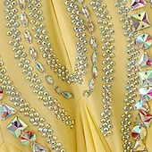 economico Abbigliamento da Competizione-Abito da ballo da sala da donna elegante giallo con corpetto decorato con strass, spalle scoperte, abito da competizione per valzer, tango, rumba moderna