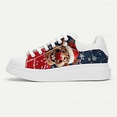cheap Men's Christmas Shoes-Men's White Christmas Sneakers with Santa and Dog Design - Trendy Footwear for Festive Occasions and Christmas Parties