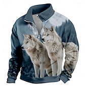 preiswerte Jagdpullover-Herren MOON Wolf Pullover 3D Vintage-Retro Stehkragen Outdoor Arbeit Geschenk Blau 1 Blau 3# Blau 2# Blau Reißverschluss Herbst Winter Designer S M L XL XXL XXXL