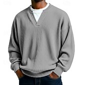 preiswerte Cordhosen T-Shirts-Herren Cordhemd T-Shirt Langarm V Ausschnitt Herbst Winter Texture Täglich Lässig Streetstyle Oversize Locker Outdoor Straße Lässig Schwarz Dunkel Blau Purpur Top T-Shirt für Herren