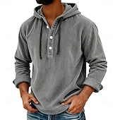 economico Camicie Popover da Uomo-Per uomo Camicia Camicia casual Camicia di Velluto a Coste Blu marino Grigio chiaro Grigio scuro Azzurro Manica Lunga Semplice Con Cappuccio Casuale Quotidiano Con cappuccio Abbigliamento Vintage