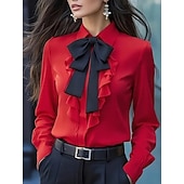 economico Bluse Semplici-Per donna Camicia elegante Blusa Volant Fiocco Tinta unica Elegante Essenziale Casual Manica Lunga Collo ripiegato Top Regolari Quotidiano Ufficio Lavoro Nero Bianco Rosso Grigio Primavera Autunno