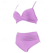 זול טנקיני וביקיני לגלישה-בגדי ריקוד נשים בגד ים מקומט סטים של ביקיני בגדי ים אחיד בגדי ים ורוד בהיר שחור נושם ללא שרוולים - גלישה חוף שחייה קיץ