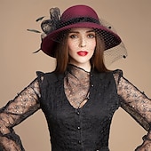 levne party klobouky-klobouky 100% vlna buřinka / zvonový klobouk fedora klobouk závoj svatební čajový dýchánek elegantní svatební s peřím květinová ozdoba hlavy pokrývka hlavy