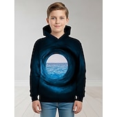 baratos Visão 3D e Geometria do Menino-Para Meninos 3D Gráfico Moletom Pullover Manga Longa Impressão 3D Primavera Outono Esportes Moda Roupa de rua Infantil 4-12 anos Com Capuz Ao ar livre Casual Diário Normal