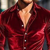 abordables Men's Smart Casual Shirts-Men's Wine Royal Blue Long Sleeve Vacation Party Clothing Apparel Velvet Elegant Casual