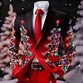 رخيصةأون زي شجرة عيد الميلاد-عيد الميلاد المجيد رجالي شجرة الكريسماس جاكيت بليزر معطف مريح متنفس فني كاجوال ملابس الحفلات والسهرات مناسب للبس اليومي مهرجان طباعة ثلاثية الأبعاد Buttons خريف &amp; شتاء حز كم طويل أحمر 1 أحمر أزرق