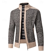 billiga cardigan tröja för män-Herr Tröja Cardigan Tröja Blixtlåströja Ribbad Sticka Vanliga toppar Dragkedja Lappverk Slät Hög krage Semester Mode Ledigt Dagliga kläder Kläder Vår &amp; Höst Höst vinter Blå Ljusgrå M L XL