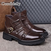 economico Stivaletti alla caviglia-stivali da uomo in similpelle marrone con cinturino – design alla moda con dettagli in fibbia, perfetti per uscite informali, moda invernale e abbigliamento outdoor