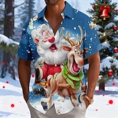  Christmas Men's Santa Claus Reindeer funny christmas Shirt Button Up Shirt Short Sleeve Funny Holiday Summer Spring Turndown 3D Print Collared Shirts Front One Pocket Blue White Red Purple