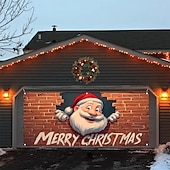 billige Garasje- og dørbanner-Jul tapet Garasjeportdeksel Stor opphengning julenissen god jul søt stil 3D Party Utendørs Ferie Bakgrunner for skyting Yard Hjemmedekor