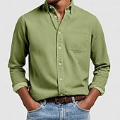 זול חולצות קז'ואל לגברים-בגדי ריקוד גברים חולצה חולצה קז'ואל חולצה עם כפתורים כחול ג'ינס שחור לבן ורוד מסמיק אודם שרוול ארוך אחיד דש קזו'אל יומי כיס קדמי ביגוד כותנה אלגנטית אופנתי יום יומי