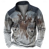 abordables Sweatshirts de Chasse-Homme Loup Impression 3D Sweatshirt Sports Mode Occasionnel Chasse manche longue Fermeture éclair Extérieur Soirée Vêtements de rue Noir Bleu Marron Marron 2 Marron 3 Automne Toutes saisons Designer