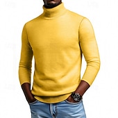 baratos suéter pulôver masculino-Homens Suéter Pulôver suéter Suéter de malha Estriado Tricotar Tops regulares Tricotado Tecido Gola Alta Moda Roupa de rua Casual Roupa Diária Roupa Outono Inverno Camelo Vinho S M L