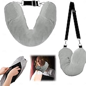 abordables almacenamiento de equipaje y viajes-Almohada de viaje rellenable para el cuello, funda de almacenamiento portátil con cremallera segura, funda de transporte liviana para uso en aviones, se puede llenar con ropa para crear un soporte