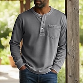 billiga Casual Henley T-shirt-SoftFade™ Herr Henley Skjorta 100% Bomull Syra Tvättad Skjorta T-shirt Tee Lång Ärmar Vintage Fast Retro Vintage Avslappnad Vintage Stil Garment Dyed Blekt Henley Avslappnad Vår Höst Rosa Lila Henley