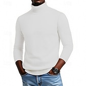 baratos suéter pulôver masculino-Homens Suéter Pulôver suéter Suéter de malha Estriado Tricotar Tops regulares Tricotado Tecido Gola Alta Moda Roupa de rua Casual Roupa Diária Roupa Outono Inverno Camelo Vinho S M L