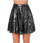 preiswerte Bauchtanzkleidung-Samba Tanzbekleidung Damen Paillettenrock Funkelnde dehnbare High-Waisted A-Linie fließende Schwung Glitzer Mini-Röcke Leistungs-Kostüm