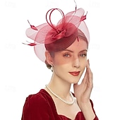 baratos Fascinadores-Decoração de Cabelo Pena Rede Formal Casamento Aniversário Elegante Vintage Com Penas Tule Capacete Chapéu