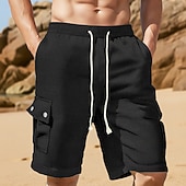 preiswerte Urlaub-Herren Shorts Leinenshorts Sommershorts Strandshorts Kordelzug Elastischer Bund Einfach Komfort Atmungsaktiv Knielang Täglich Outdoor Strand Urlaub Mode Blau Schwarz Unelastisch