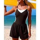 tanie Rash guardy One Piece-Damskie Strój kąpielowy One Pieces Kostium kąpielowy z wysokim stanem i marszczeniami Blokowanie kolorów Elastyczny Bez rękawów Kąpielówki Surfing Nurkowanie z rurką Pływacki Lato