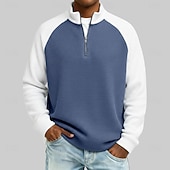abordables T-shirt en tricot gaufré-Homme Tee-shirt Gaufre T-shirt avec fermeture éclair 1/4 manche longue Col montant Automne &amp; Hiver Automne Printemps &amp; Automne Bloc de Couleur Texturé Mode Occasionnel Boutons Pur Occasionnel Formel