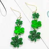  1 par de pendientes del Día de San Patricio, pendientes acrílicos con brillantina de trébol verde, gancho de aleación de estilo vintage, ropa informal, accesorios festivos y regalo