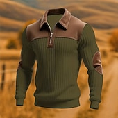 halpa Peruspuserot-Miesten College Pullover-huppari Quarter vetoketjullinen collegepaita Ribattu neulos Musta Armeijan vihreä Laivaston sininen Khaki Harmaa Pystykaulus Tavallinen Tilkkutäkki Textured Kausaliteetti
