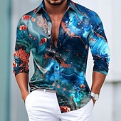 preiswerte Herren Satin Hemd-Herren Marmor Abstrakte Kunst Farbblockierung Hemd Satinhemd Kleidhemd Langarm Modisch lässig Urlaub Alltagskleidung Sommer Frühling Herbst Umlegekragen 3D-Druck Hemden mit Knopfleiste Blau Purpur