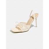 abordables Femmes-Sandales élégantes à talons, bout ouvert et dentelle, ornées d'un nœud, idéales pour les mariages champêtres et les occasions formelles, parfaites pour les invitées.