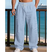 halpa Loma-Miesten Pellavahousut Housut Kesähousut Roikkuvat housut Rantahousut Kurenauha Joustava vyötärö Yhtenäinen väri Mukavuus Hengittävä Päivittäin ulko- Hiekkaranta Loma Muoti Musta Valkoinen