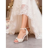 economico sposa-sandali da sposa con tacco alto decorati con perle e cinturino alla caviglia, eleganti scarpe da sposa aperte per la sposa, tacchi di lusso decorati con perle per la cerimonia &amp;ricezione