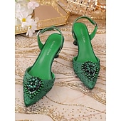 abordables Chaussures de femme-Escarpins à bride arrière verts à strass pour femmes, chaussures habillées élégantes à bout pointu pour la Saint-Patrick