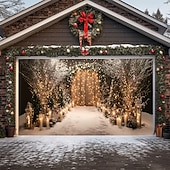 billige Garasje- og dørbanner-tapet Garasjeportdeksel Stor opphengning Snømann søt stil 3D Party Utendørs Ferie Bakgrunner for skyting Yard Hjemmedekor