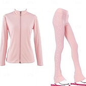 お買い得  フィギュアスケートのトレーニングウェア-フィギュアスケートジャケットとパンツ レディース 女子 アイススケート 衣装 ブラック ストレッチ トレーニング 競技 スケートウェア 保温 暖かい クリスタル/ラインストーン 長袖 アイススケート フィギュアスケート