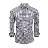economico camicia da uomo con bottoni-Per uomo Camicia Camicia Estiva Camicia casual Camicia da Spiaggia Camicia con Bottoni Marrone Scuro Nero Rosso Blu scuro Grigio Manica Lunga Plaid Bavero Casuale Quotidiano Abbigliamento Moda Casual