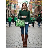  Γυναικεία τσάντα tote με καρό σχέδιο για την ημέρα του Αγίου Πατρικίου σε πράσινο χρώμα και σχέδιο τριφυλλιού – ιδανική για γιορτές και καθημερινή χρήση