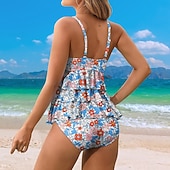 billige Surfing Tankinis og Bikinier-Dame Badedrakt med blomstertrykk To stykke badedrakt Blomstret Ensfarget Tropisk V-hals Midjekontroll Elastisk Ermeløs Badetøy Surfing Strand Ferie Sommer