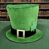  Szent Patrik-napi partikalapok lóhere mintával, zöld &fekete poliészterből készült eldobható fesztiválkalapok, tollmentesek, tökéletesek beltéri bulikhoz, fotózáshoz,