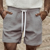 preiswerte Lässige Shorts-Herren Waffel Shorts Sommershorts Strandshorts Freizeitshorts Kordelzug Elastischer Bund Einfarbig Komfort Knielang Täglich Outdoor Streetwear Urlaub Mode Schwarz Weiß Mikroelastisch