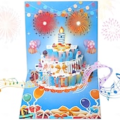 tanie Dekoracyjne światła-kartki urodzinowe fajerwerki wyskakujące ciasto dmuchane światło i muzyka kartka urodzinowa prezenty dla kobiet mężczyzn mamy dzieci