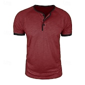 Χαμηλού Κόστους Casual Tee Henley-Ανδρικά Πουκάμισο Henley Κοντομάνικα Μπλούζα από 100% βαμβάκι Κοντομάνικο Συμπαγές Χρώμα Σκέτο Μονόχρωμη Μοντέρνα Υψηλής Ποιότητας Καθημερινό Μπλοκ χρωμάτων Κουμπιά Χένλι Causal